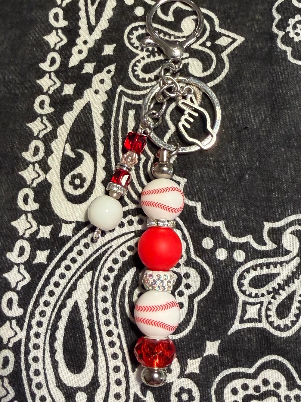 Red and White Baseball Bead Keychain - Women Accessories